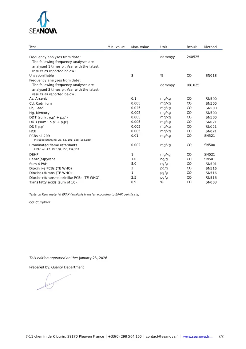 Certificado de análisis omega 3 - página 2